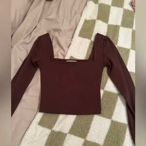 Babaton Contour Squareneck crop top in chocolate brown, XXS